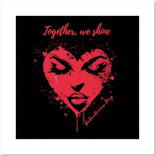 Together, we shine. A Valentines Day Celebration Quote With Heart-Shaped Woman Posters and Art